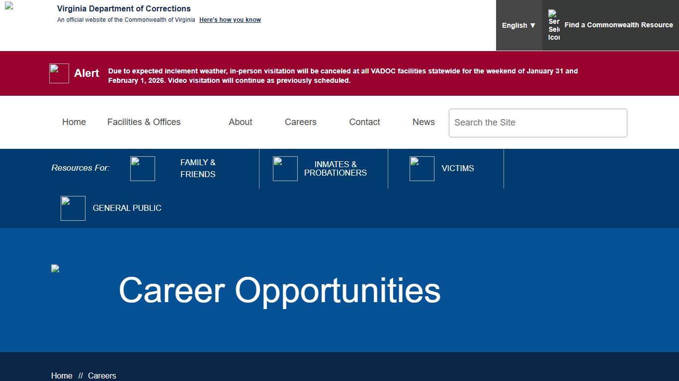 Career Opportunities — Virginia Department of Corrections