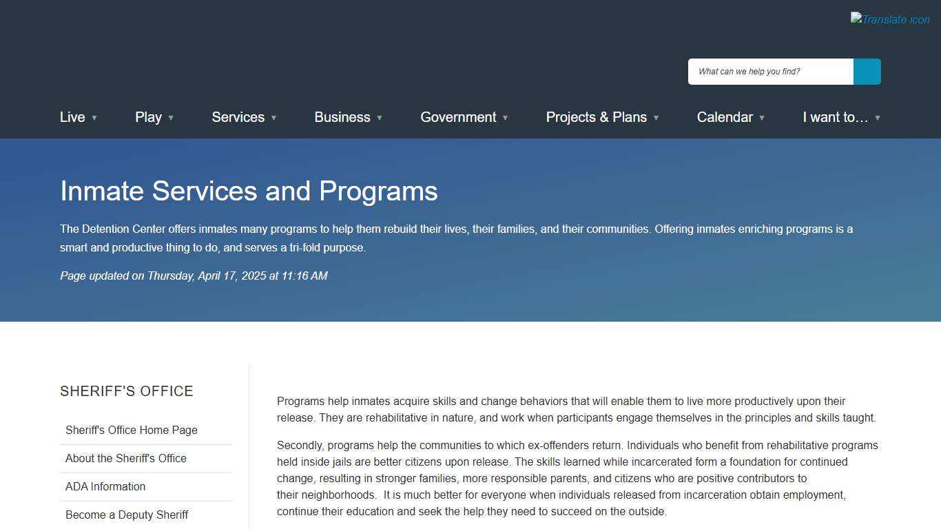 [Current] Inmate Services and Programs City of Alexandria, VA